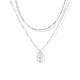 PAVOI 14K Gold Plated Cubic Zirconia Letter Initial Pendant Layered Necklace | Letter Layering Necklaces for Women, White Gold, Cubic Zirconia, 2311-N03-W-B