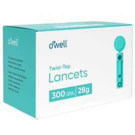 O'WELL Twist Top Lancets 28 Gauge, 300 Count | Thick Needle Lancets for Blood Glucose & Keto Testing | Box of 300 Sterile Lancets