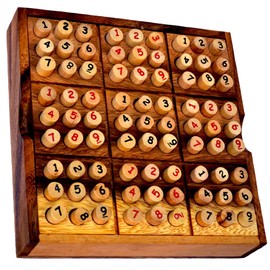 Sudoku Box 9 x 9 with Natural Wooden Pens and Printed Numbers in 2 Colours, Strategic Puzzle Game, Puzzle Wood Strategy Game for One Person, Sudoku Wooden Game