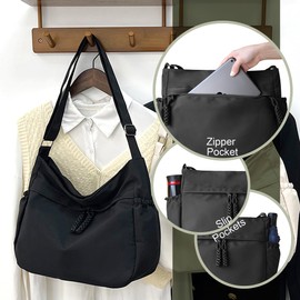 MOMOJULI Women Hobo Bag Large Crossbody Bag Multi-Pockets with Adjustable Shoulder Strap Black