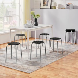 Yaheetech 10pcs Portable Stacking Stools 17.3in Flexible Plastic Seating Backless Decoration Stools Round Top Nesting Bar Dining Stools with 8 Holes for Home Kitchen Silver
