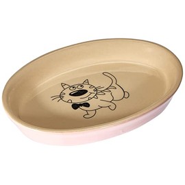 Nobby 73636 Ceramic Cat Bowl Oval 17 x 11 x 2.5 cm, Pink/Beige
