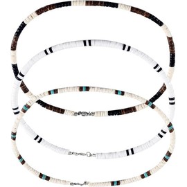 Coehaopike 3 Pcs Puka Shell Necklace for Men, Men's Surfer Necklace, Brown Coconut Shell Beaded Necklace for Men, Beach Necklace for Women and Men, Hawaiian Necklace for Men Women, Mens Choker Necklace