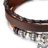 COOLSTEELANDBEYOND Brown Multi-Strand Leather Bracelet, Owl and Beads Charms, Braided