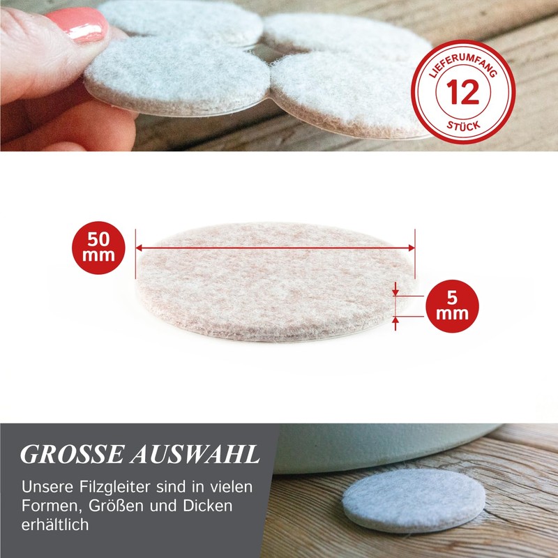 2 Inch Diameter Heavy Duty Felt Pads - Tan, 12