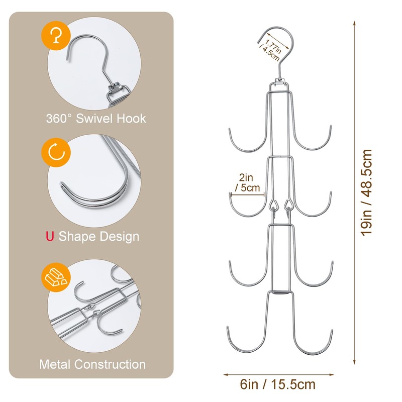 Baoswi 1 Pack Purse Organizer for Closet, 4-Tier Hanging Bag