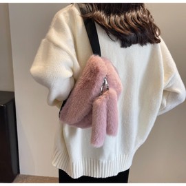 Fuzzy Fanny Pack for Women Faux Fur Belt Bum Bag with Adjustable Strap Waist Pouch Casual Crossbody Purse for Travel