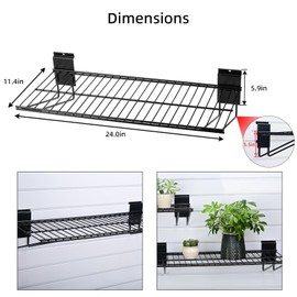 PYBTOOL Slatwall Shelves, Slatwall Accessories, Slat Wall Wire Shelf, Heavy Duty Garage Storage Slatwall Shelf(2 Pack) (24-Inch Width)