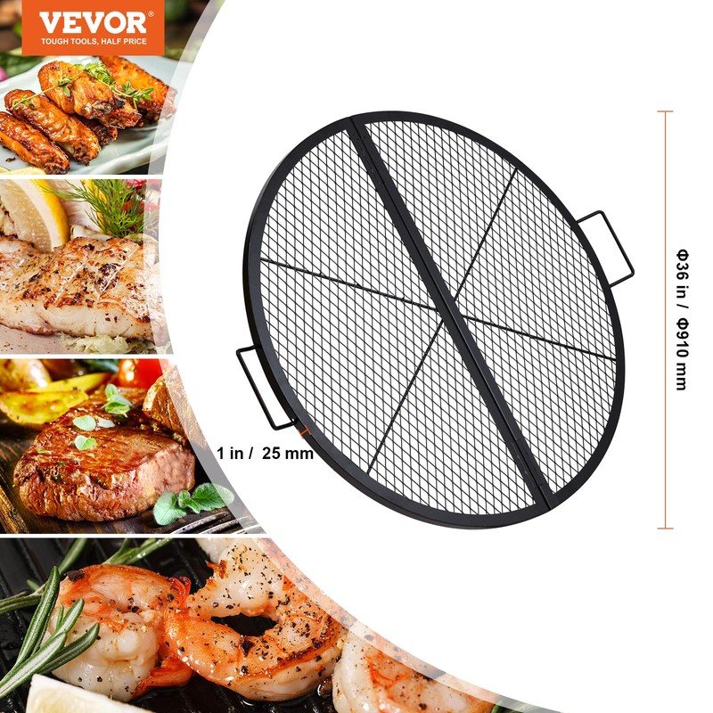 VEVOR X-Marks Fire Pit Grill Grate, Foldable Round Cooking Grate,