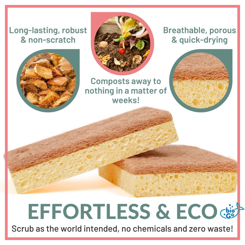 bioGo 12 Pack Biodegradable Kitchen Sponges - Eco-Friendly, Compostable, Natural
