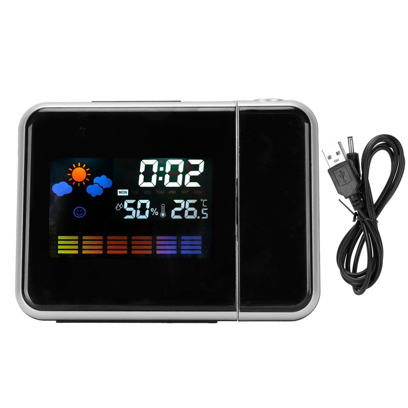 Indoor Projection LED Clock Thermometer Hygrometer Weather Forecast Snooze Perpetual