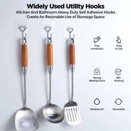 Meknow Large Adhesive Hooks Utility Hooks 16 Pack Waterproof and Rustproof Wall Hooks for Hanging Heavy Duty, Stainless Steel Robe & Towel Hanger 22Ib(Max) for Kitchen, Bathroom, Home and Office