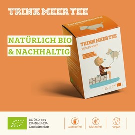 Trink Meer Tee RÜCKENWIND Organic Fruit Tea | Natural Organic Tea Berry Mix | with Sea Buckthorn Berries, Aronia Berries and Hibiscus Flowers | Organic Tea in Hand-Stitched Tea Bags I 15 x 4 g = 60 g