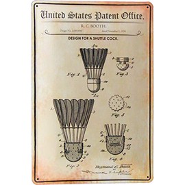 Tin Sign Tin Sign 20 x 30 cm Badminton Shuttlecock Shuttlecock in US Patent Design for Sports Bar Gastronomy Game Hall Skittle Road Pub Sport Home Leisure
