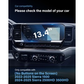 For 2022~2025 Sierra 1500 & 2024~2025 Sierra 2500HD 3500HD (No Buttons on the Screen) Screen Protector 13.4 Inch Glossy Tempered Glass Touchscreen *1 Accessories 9H Hardness Glass - No More Scratch