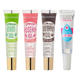 Broadway Vita-Lip Clear Brillo de labios 5 oz14 ml (3 unidades, aceite de menta, coco y rosa mosqueta) (juego de 4 unidades)                          