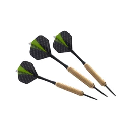 Engelhart 3 Premium Darts - Semi-Professional Level - Golden Body, Black Stem, Black & Green Fins. Rigid Dart Box Included. 24 GR