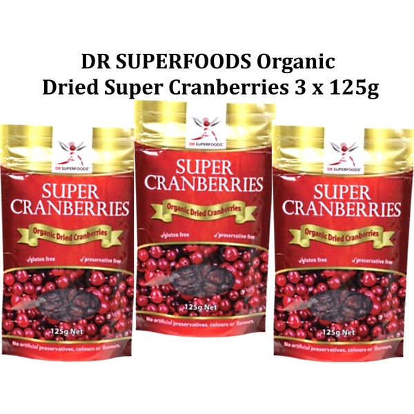 3 x 125g DR SUPERFOODS Organic Dried Super Cranberries