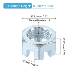 sourcing map 5/8-18 UNF Hexagon Slotted Nut, Grade 6.8 Zinc-Plated Carbon Steel Hex Nuts Good for Machinery Repairing, Silver, 2Pcs
