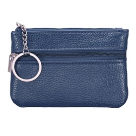 PATIKIL 4.5" x 3" Coin Purse Pouch, Leather Change Purses Small Organizer Bags with Zipper Key Ring for Women Men Home, Navy Blue