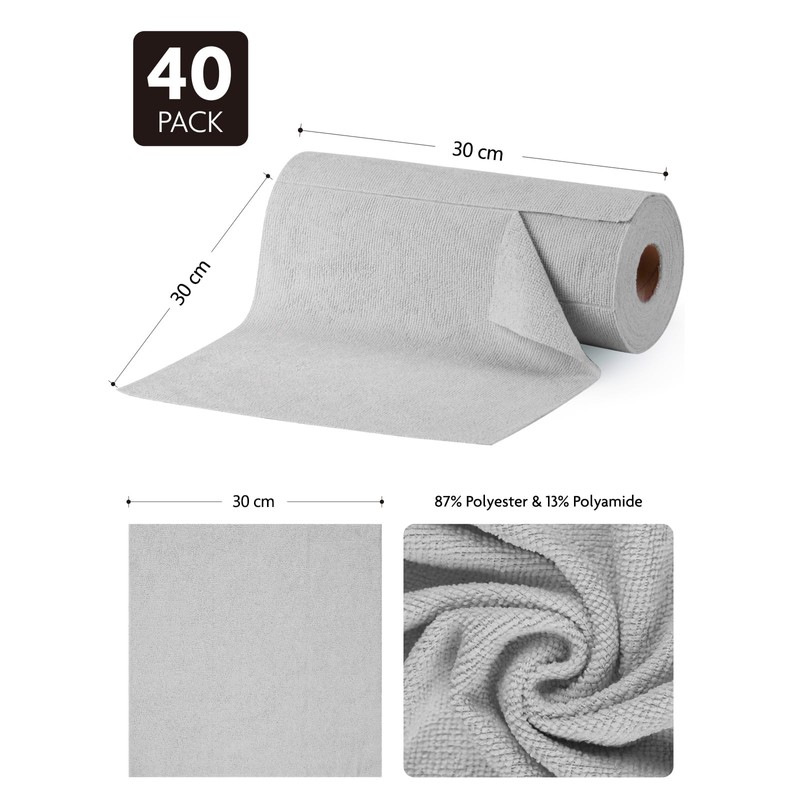 Fantasticlean Microfibre Cleaning Cloth Roll with 40 Pieces, Tear-Off Cleaning