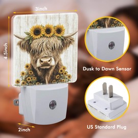 BLYKVGHQ Highland Cow Rustic Flowers Night Light,Plug into Wall with Dusk to Dawn Light Sensors,LED Nightlights for Bedroom,Bathroom,Kitchen,Hallway,Room Decor for Boys Girls