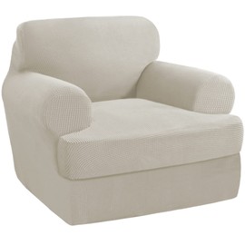 PrinceDeco 2 Pieces T Cushion Chair Slipcover Stretch Couch Covers for T Cushion Sofa Slipcovers Chair Covers for Armchair with 1 Individual T Shape Seat Covers (29"-40")- Island Fossi