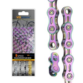 VG SPORTS 6/7/8/9/10/11 Speed Bike Chains,Half Hollow/Full Hollow Lightweight Bicycle Chains for Road Bike/MTB/BMX, Rainbow, 116 Links with Missing Link