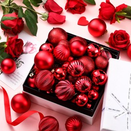 Lunmon 64 Pcs Red Christmas Ball Ornaments Matt Glitter Red Ornament for Christmas Tree 1.6/1.97/2.4 Inch Hanging Valentines Day Tree Decoration Shatterproof Red Xmas Ornament for Tree Holiday Indoor