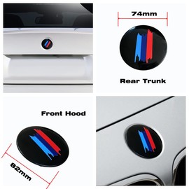 Car M 3 Color 82mm Front Hood Emblem and 74mm Rear Trunk Emblem Badges OEM Style Replacement Accessories