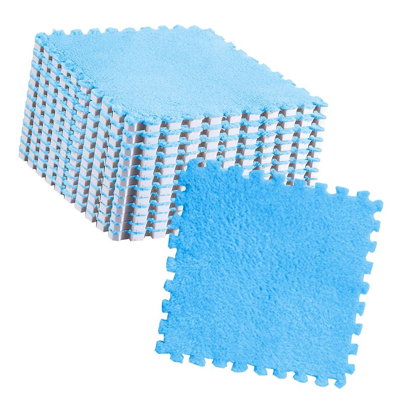 10pcs Plush Puzzle Floor Foam Mat Tiles Fluffy Cuttable Anti