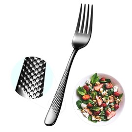 Xideman® 12-Piece Premium Hammered Salad Forks Set (6.7 inch), 18/10 Stainless Steel Forks Silverware, Mirror Polished Dessert Forks for Home, Kitchen, Restaurant, Dishwasher Safe (Black)