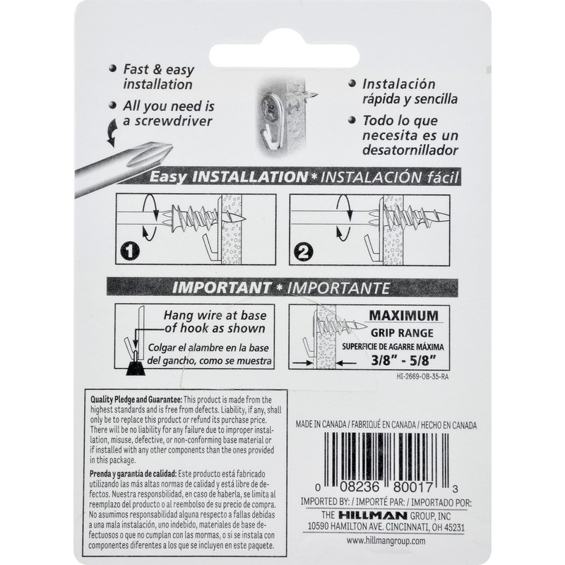 Hillman Large 122405 Self-Drilling Wall Driller Picture Hangers 50lbs Package