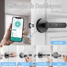 JUGLUTE Cerradura Inteligente 5 en 1 Huella/APP/Contraseña - Desbloqueo Digital con Tarjeta IC y Llave Mecánica - Chapa Electrónica Exterior IP55 Antihuellas