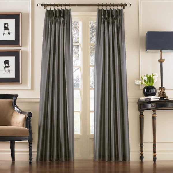 Curtainworks Marquee Faux Silk Pinch Pleat Curtain Panel, 30 by 144", Pewter,1Q800004PT