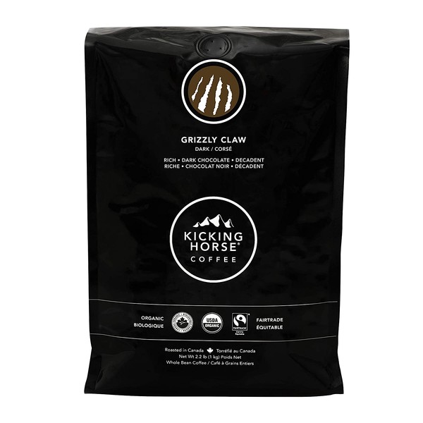 Kicking Horse Coffee, Grizzly Claw, Dark Roast, Whole Bean, 2.2 Pound - Certified Organic, Fairtrade, Kosher Coffee