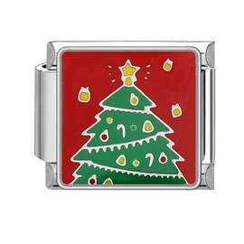 papasgix Italian Charms, Christmas Italian Charms 10mm*9mm Silver Italian Charm Bracelet Link Christmas Tree Fireplace Santa Claus Christmas Tree Candy Italian Charm (Christmas Tree)