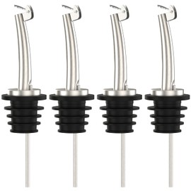 4 Pcs Oil Spout Liquor Bottle Pourer Spouts Stainless Steel Speed Pour Spouts Olive Oil Dispenser Spout for About 3/4" Bottle Mouth, with Flip Top