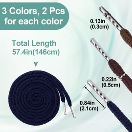 Winsyison 6pcs Drawstring Cord with Spring Threader Tool, 57.4in Hoodie String, Replacement Drawstring for Sweatpants Pants Hoodies Jackets Bags- Brown & Coffee & Dark Blue