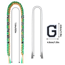 tiggell 2025 Grad Graduation Ribbon Lei Braided Necklace Graduation Gift with Tassel 2025 Grad Embroidery Patches for School College Bachelor Master Doctor Graduation Party (Green Gold)