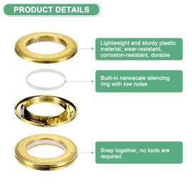 M METERXITY 50-Pack Curtain Grommets, 1-9/16"(4cm) Inner Diameter Plastic Curtain Rings Clip Eyelet Rings Nanoscale Low Noise Roman Ring for Windows/Fabric, Home Drapes Grommets [Gloss Gold]