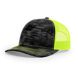 Richardson Unisex 112P Trucker Adjustable Snapback Baseball Cap, Kryptek Typhon/Neon Yellow, One Size Fits Most