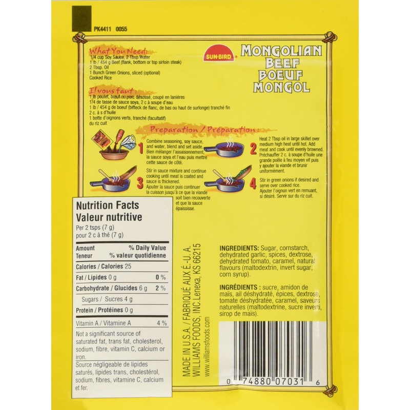 Sun Bird Seasoning Mix, Mongolian Beef, 1-Ounce Packets (Pack of