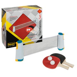 Idena 90957 Table Tennis Set with Net, Two Trowels and Two Balls, for Easy Mounting on Table Tops, for Travel, on Holiday or in the Garden