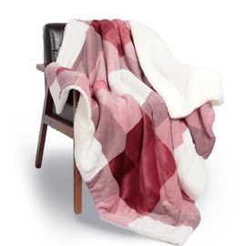 NANPIPER Sherpa Blanket,Warm Fuzzy Checkered Blanket,Soft Fleece Plaid Blankets for Couch,Wine Red Checkers 50"x60"