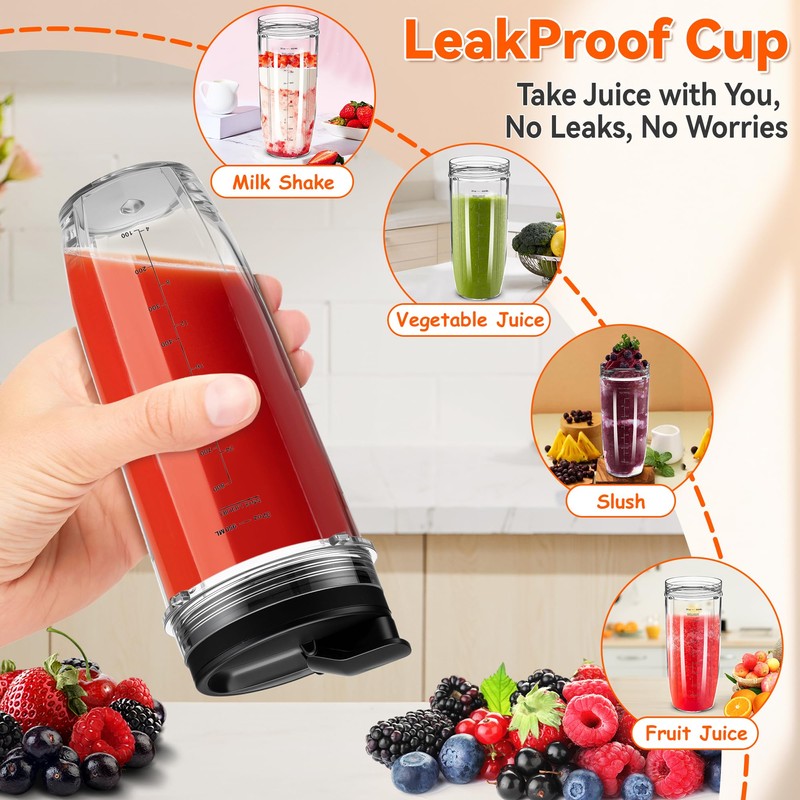 2Pcs Replacement 16oz Blender Cups for Ninja, Single Serve Blender