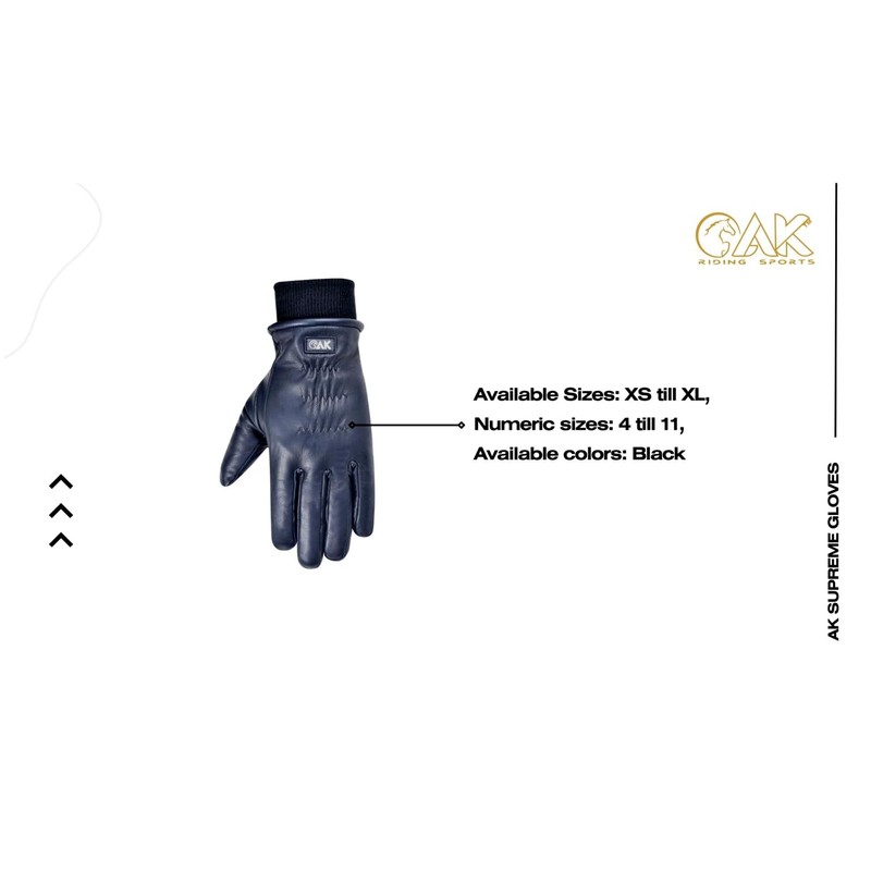 AK Supreme Winter Leather Horse Riding Gloves (Black, XS)