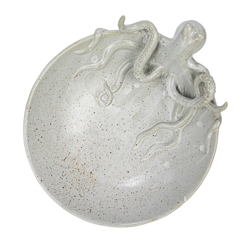 Creative Co-Op 13.75 Inches Stoneware Octopus Reactive Glaze, White Speckled