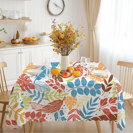 iEvery Colorful Leaves Tablecloth Rectangular Wipe Clean Autumn Table Cloth Polyester Waterproof Circular Table Cover Wipeable for Home Dinning Kitchen Garden Picnic Patio Party Outdoor, 110x140cm