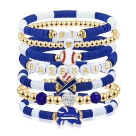 Smilelife Baseball Bracelets for Women Game Day Stackable Bracelets Baseball Mom Jewelry Accesories (Blue)